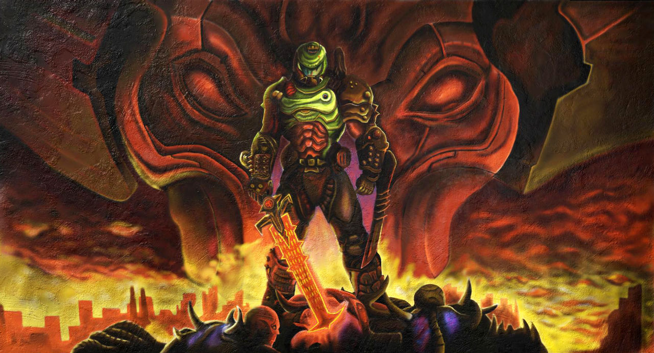 Vibrant VR graffiti artwork of the Doom Eternal game cover, painted in Kingspray VR and streamed live on Twitch.