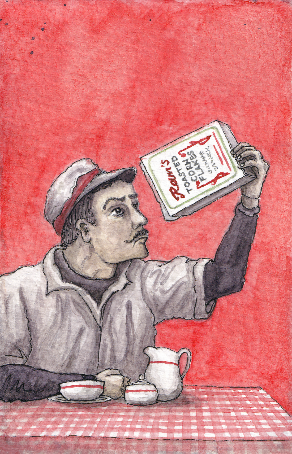 Pinup watercolor for RAM's Toasted Corn Flakes, a remake of a classic Kellogg's poster ad.