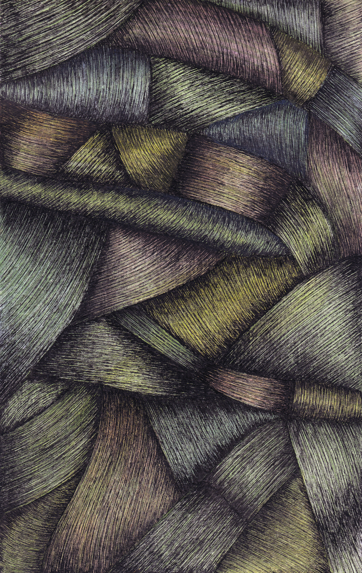 Ballpoint pen drawing of wool fibers woven together in a winter color palette.