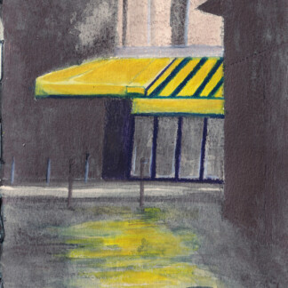 A water soluble graphite painting of a Yellow Restaurant in Paris, painted with Caran d'Ache Grafcube RGB