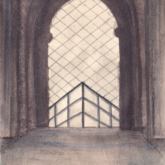 A water soluble graphite painting of a passage in Louvre Paris, painted with Caran d'Ache Grafcube RGB