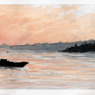 A watercolor painting of a Pink Danube Sunset, Belgrade