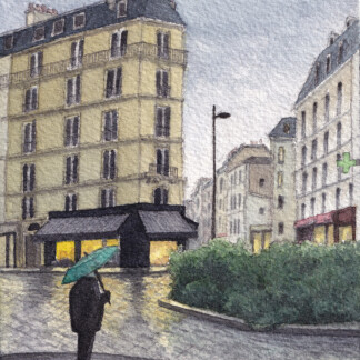 A watercolor painting of Place Saint Medard in Paris