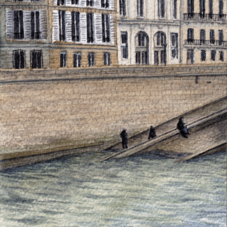 A watercolor painting of a parisian Quais