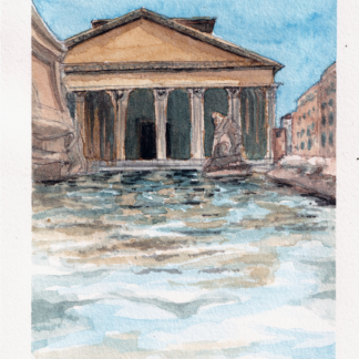 A watercolor painting of the Pantheon in Rome