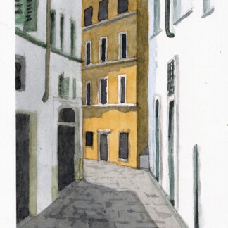 A watercolor painting of a calm street in Rome