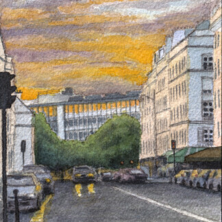 Jussieu Sunset, Paris Watercolor painting, 10x12.5cm