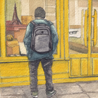 Madame Cacao, Paris Watercolor Painting, 10x12.5cm