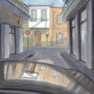 Plato's Street, Nicosia Watercolor Painting, 18x26cm