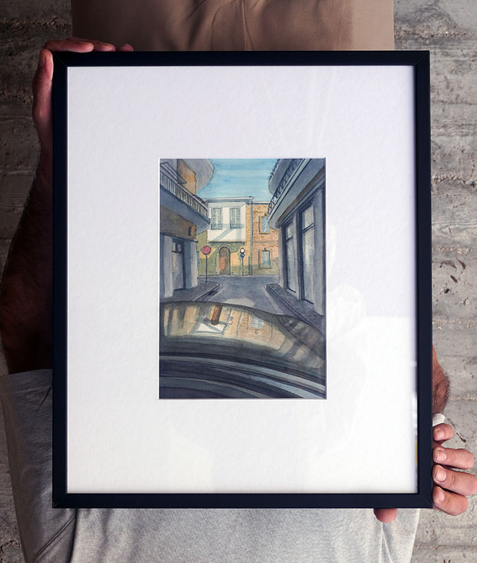 Plato's Street, Nicosia Watercolor Painting, 18x26cm