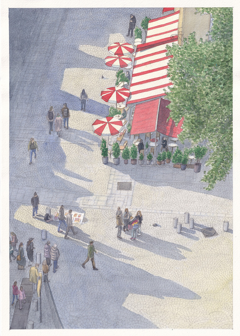 View from top of Pompidou, Paris (Original A3 Watercolor Painting)