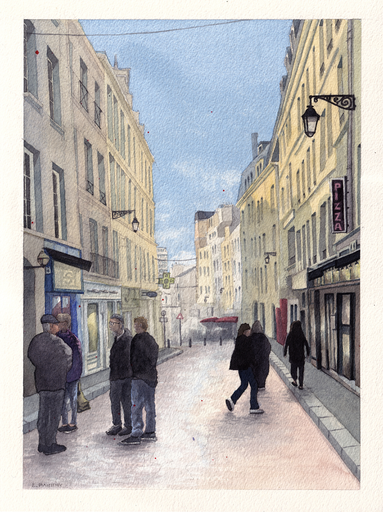 Rue Mouffetard, Paris (Original 26x31cm Watercolor Painting)