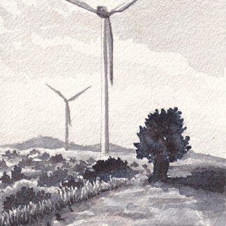Windfarm, Ayia Anna Watercolor Painting, 2026 Size: Arches Fine Grain 10x12.5cm 300gsm Mediums Used: Rotring 800 Mechanical Pencil + Winsor & Newton / Schminke / Daler Rowney Professional Watercolors Signed Original Artwork with Certificate of Authenticity. (Without Frame)