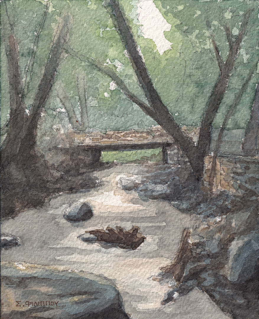 Clarios River, Galata (Original 10×12.5cm Watercolor Painting)