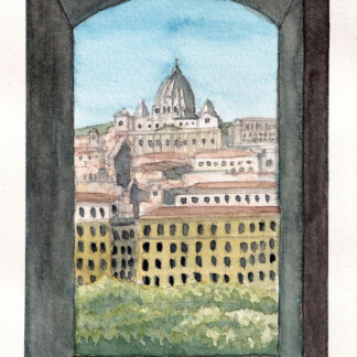 Batican, Rome Watercolor Pastels Painting, 2025 Size: Arches Fine Grain 9.5x14cm 300gsm Mediums Used: Rotring 800 Mechanical Pencil + Caran d'Ache Neocolor ii Water Soluble Wax Pastels Signed Original Artwork with Certificate of Authenticity. (Without Frame)