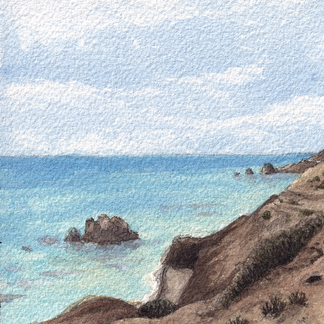 Petra tou Romiou, Cyprus Watercolor Painting, 2026 Size: Arches Fine Grain 10×12.5cm 300gsm Mediums Used: Rotring 800 Mechanical Pencil + Winsor & Newton / Schminke / Daler Rowney Professional Watercolors