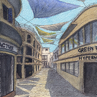 Evripidou Street, Nicosia Watercolor Painting 10x12.5cm