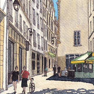 Rue Edmond Michelet, Paris Watercolor Painting 10x12.5cm