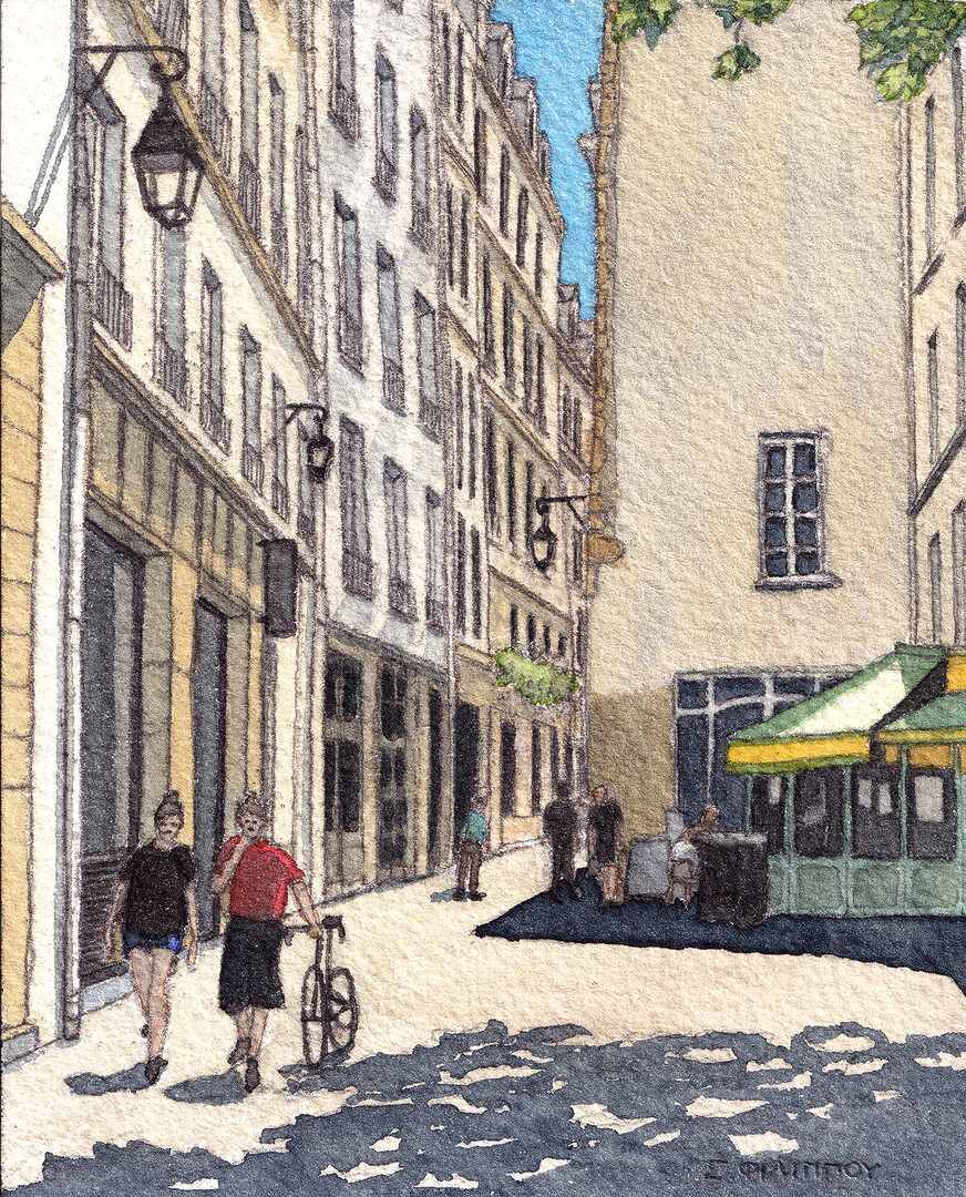 Rue Edmond Michelet, Paris Watercolor Painting 10x12.5cm
