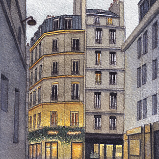 Rue Ortolan, Paris Watercolor Painting 10x12.5cm