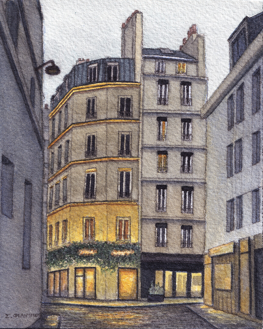 Rue Ortolan, Paris Watercolor Painting 10x12.5cm